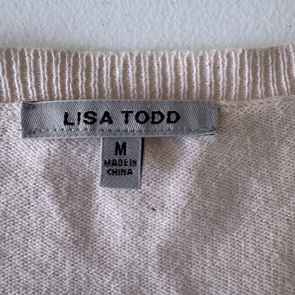 Lisa Todd Black Cream Long Sleeve V-Neck Sweater Cashmere Cotton Blend Pocket - Picture 2 of 12